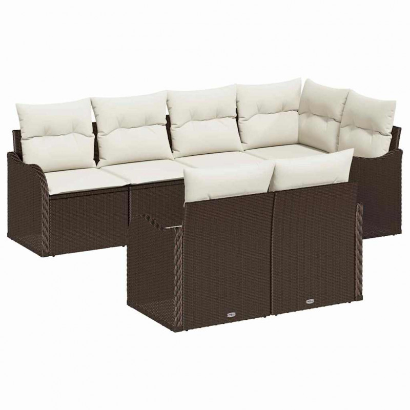 Zestaw Sof na Ogród z poduszką 7 pcs Brązowy Polirattan