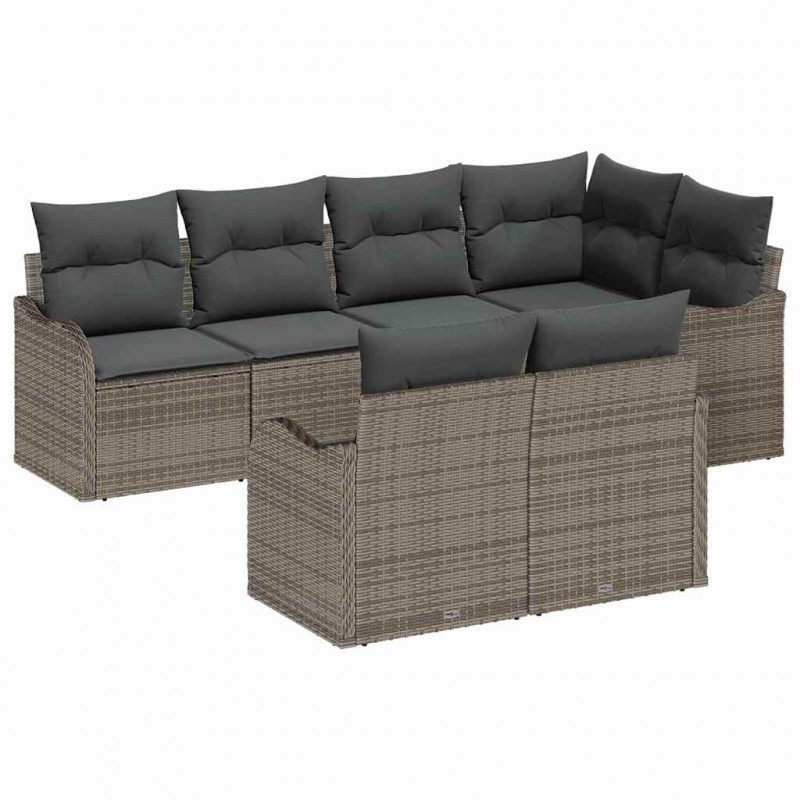 Zestaw Sof na Ogród z poduszką 7 pcs Szary Polirattan