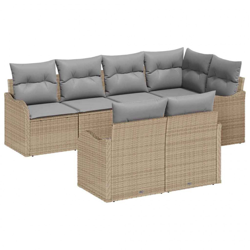 Zestaw Sof na Ogród z poduszką 7 pcs Beżowy Polirattan