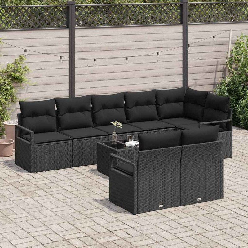 Zestaw Sof na Ogród z poduszką 9 pcs Czarny polirattan