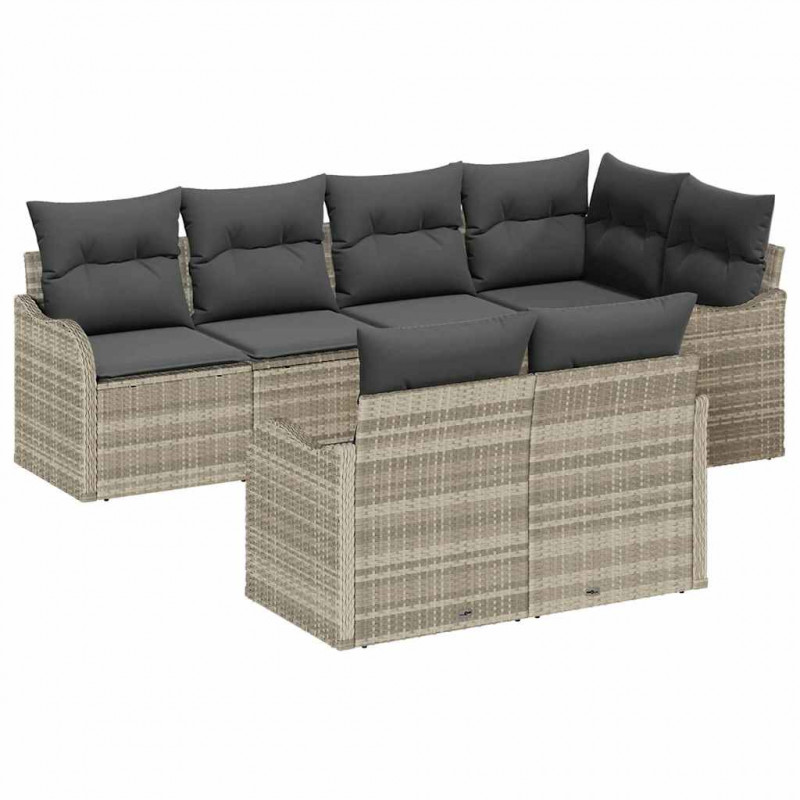 Zestaw Sof na Ogród z poduszką 7 pcs Jasnoszary Polirattan