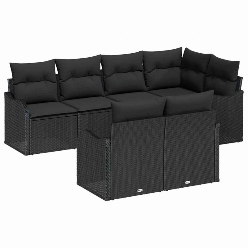Zestaw Sof na Ogród z poduszką 7 pcs Czarny Polirattan