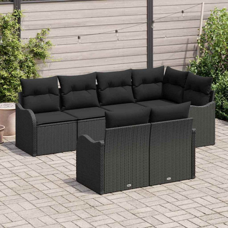 Zestaw Sof na Ogród z poduszką 7 pcs Czarny Polirattan