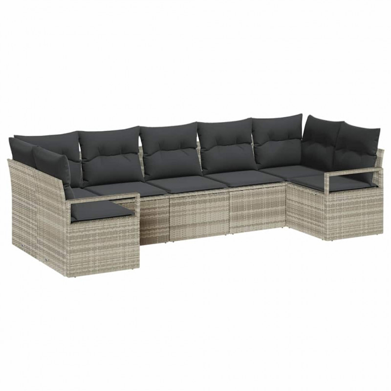 Zestaw Sof na Ogród z poduszką 7 pcs Jasnoszary polirattan