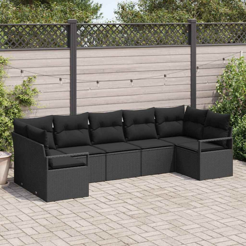 Zestaw Sof na Ogród z poduszką 7 pcs Czarny polirattan