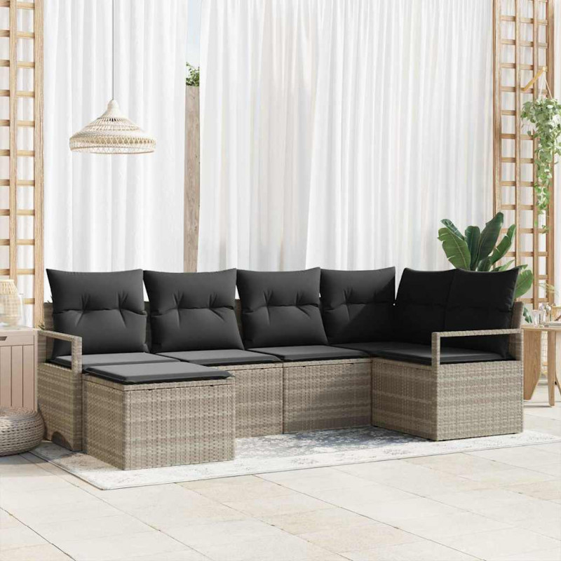 Zestaw Sof z poduszką 6 pcs Jasnoszary polirattan