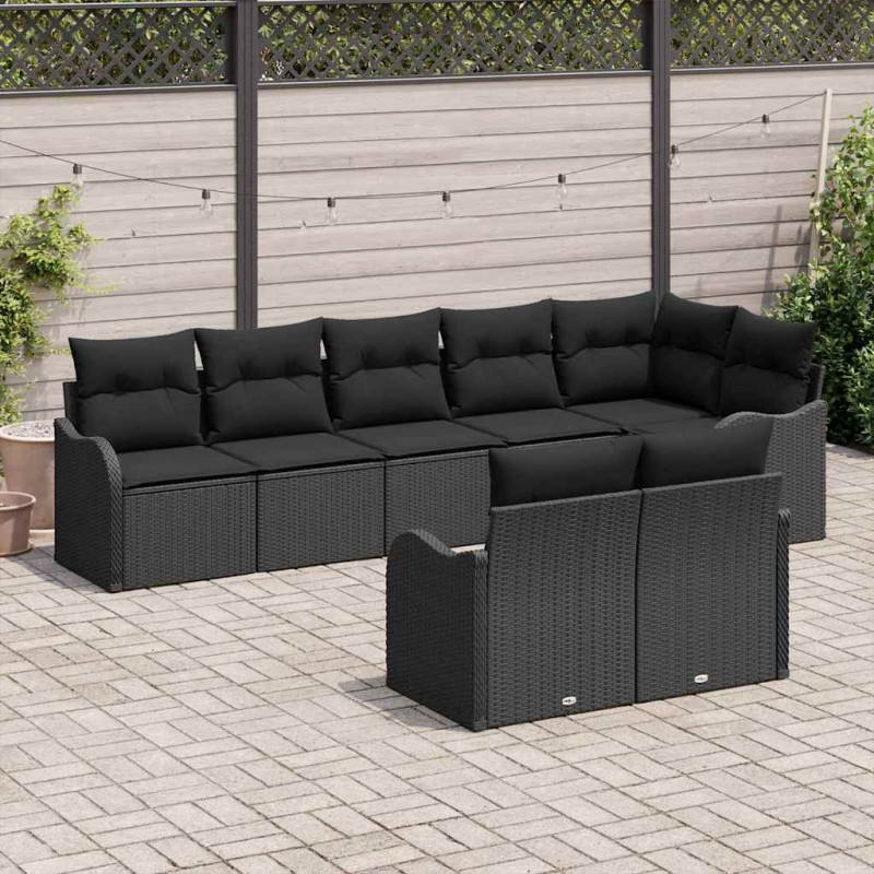 Zestaw Sof na Ogród z przechowywaniem 8 pcs Czarny polirattan