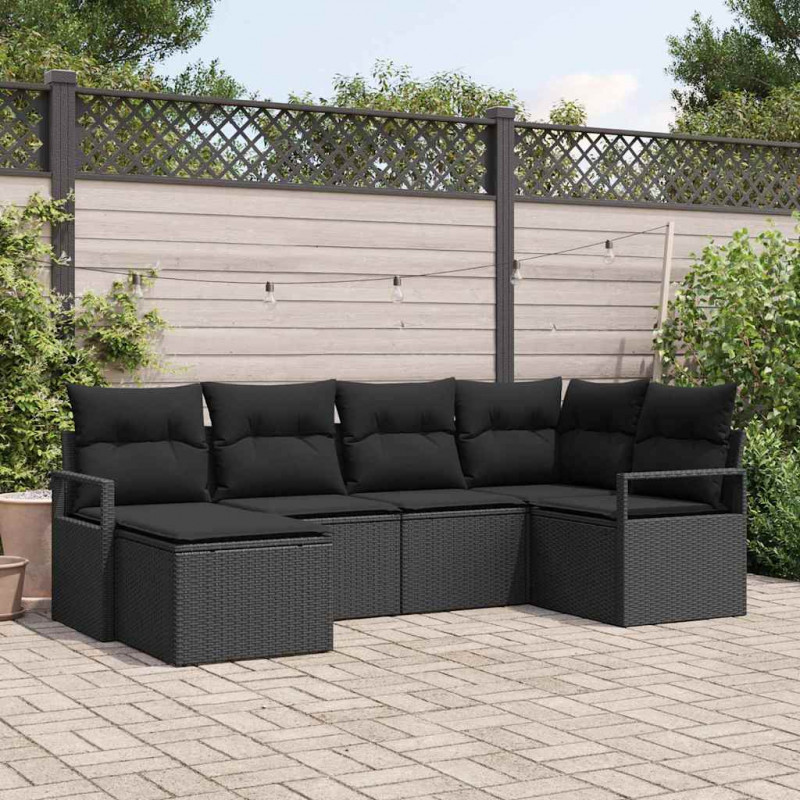 Zestaw Sof z poduszką z przechowywaniem 6 pcs Czarny polirattan