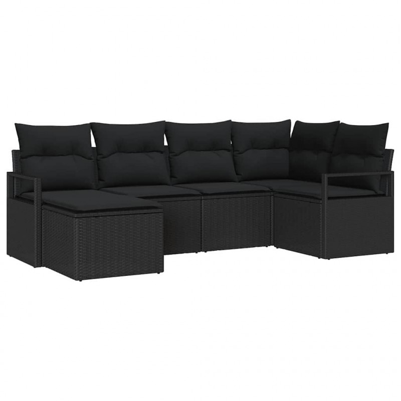 Zestaw Sof z poduszką z przechowywaniem 6 pcs Czarny polirattan