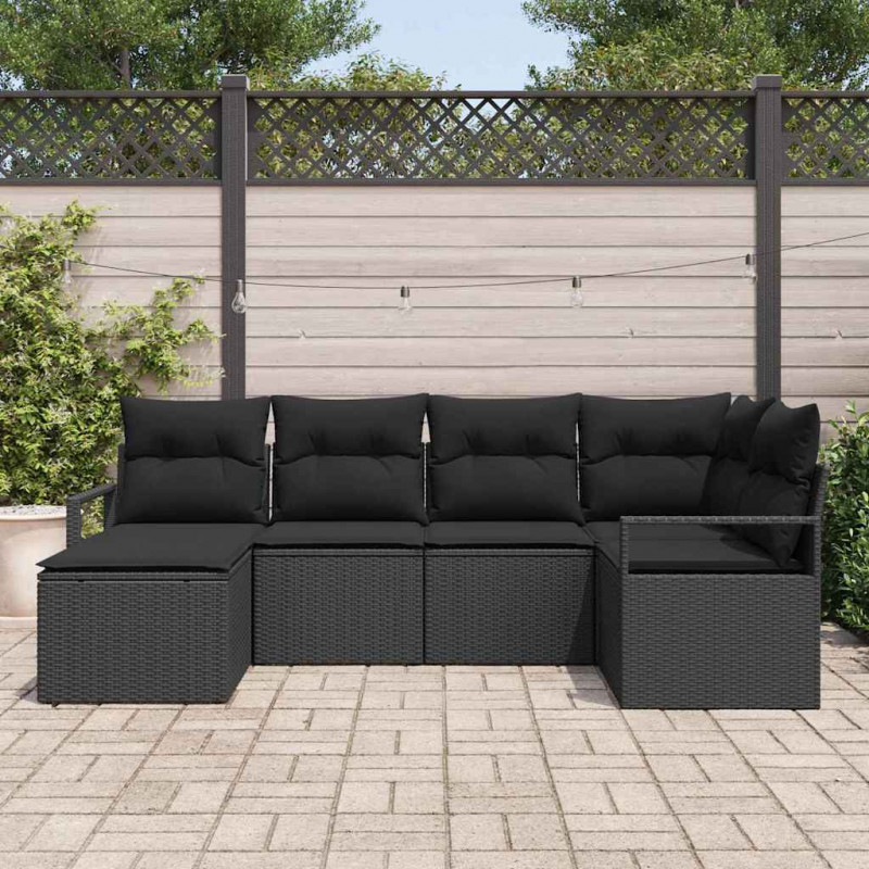 Zestaw Sof z poduszką z przechowywaniem 6 pcs Czarny polirattan
