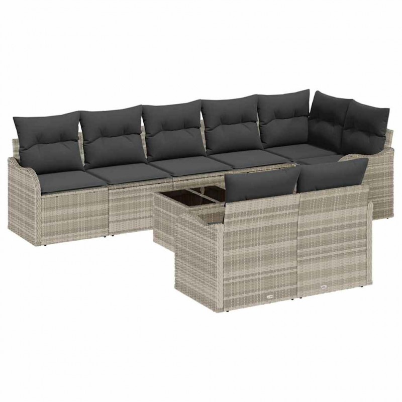 Zestaw Sof na Ogród z poduszką 9 pcs Jasnoszary Polirattan