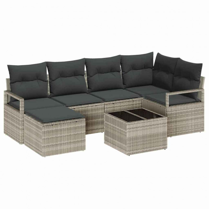 Zestaw Sof z poduszką 7 pcs Jasnoszary polirattan