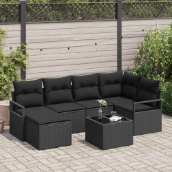 Zestaw Sof z poduszką z przechowywaniem 7 pcs Czarny polirattan
