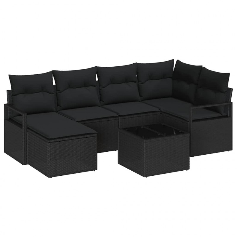 Zestaw Sof z poduszką z przechowywaniem 7 pcs Czarny polirattan