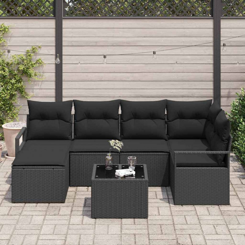 Zestaw Sof z poduszką z przechowywaniem 7 pcs Czarny polirattan