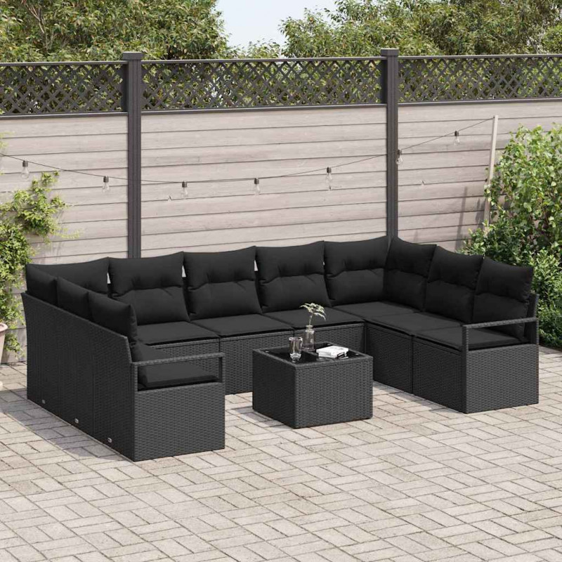 Zestaw Sof na Ogród z poduszką 10 pcs Czarny polirattan