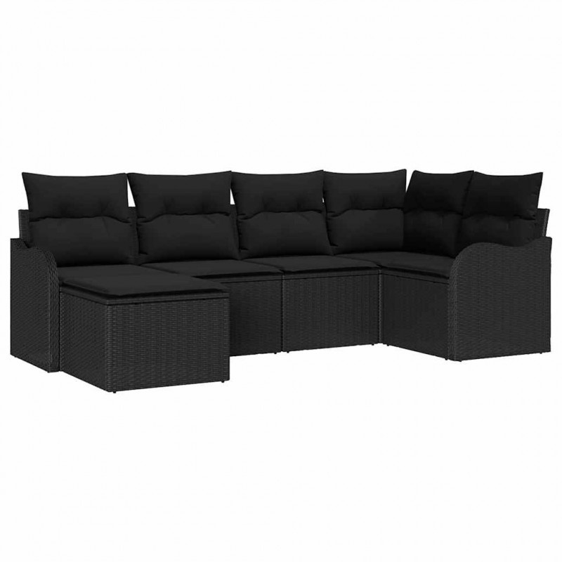 Zestaw Sof na Ogród z poduszką 6 pcs Czarny Polirattan