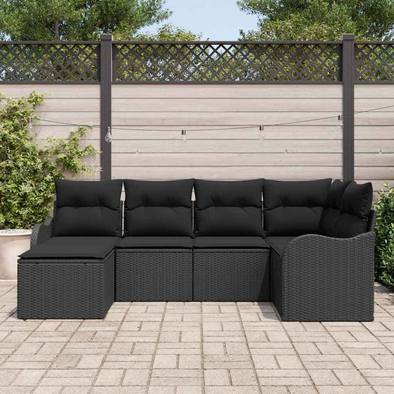 Zestaw Sof na Ogród z poduszką 6 pcs Czarny Polirattan