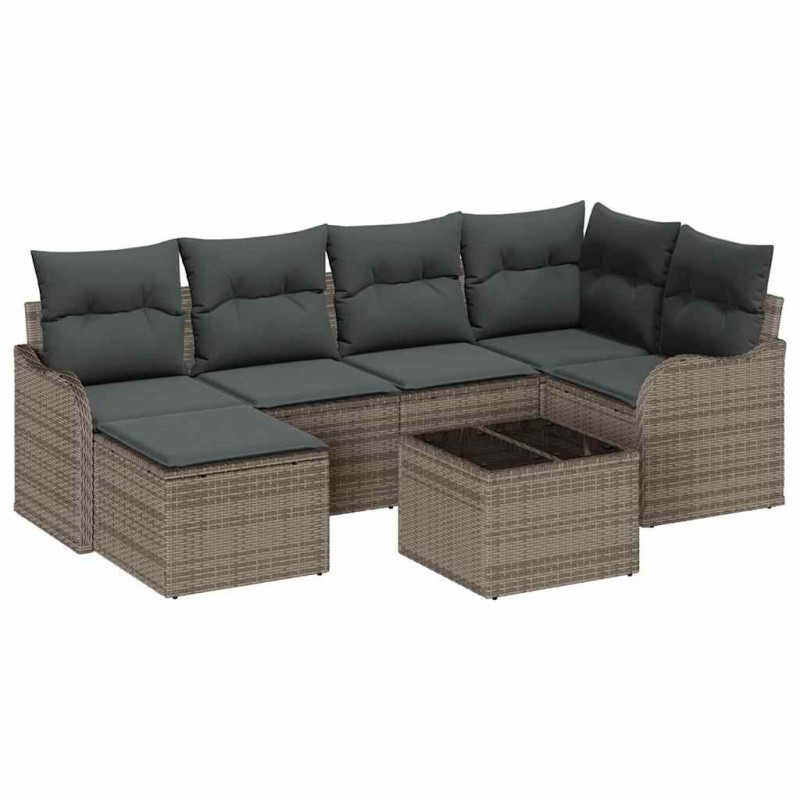 Zestaw Sof na Ogród z poduszką 7 pcs Szary Polirattan