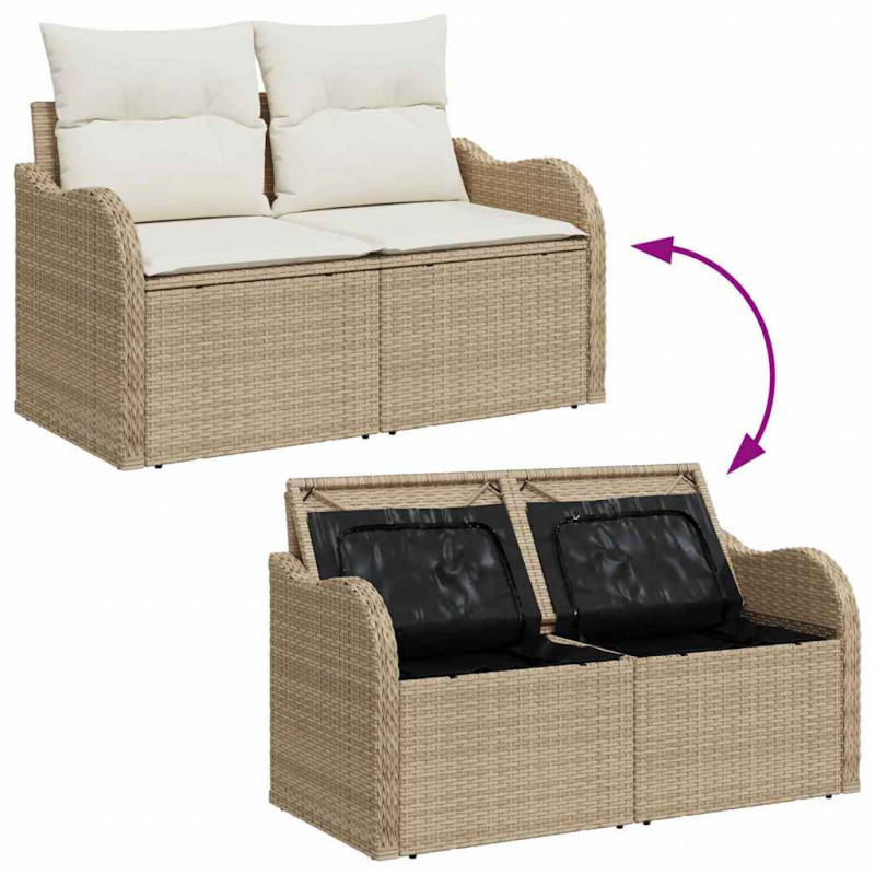 Zestaw Sof na Ogród z poduszką 7 pcs beżowo-biały Polirattan