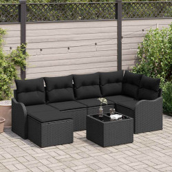Zestaw Sof na Ogród z poduszką 7 pcs Czarny Polirattan