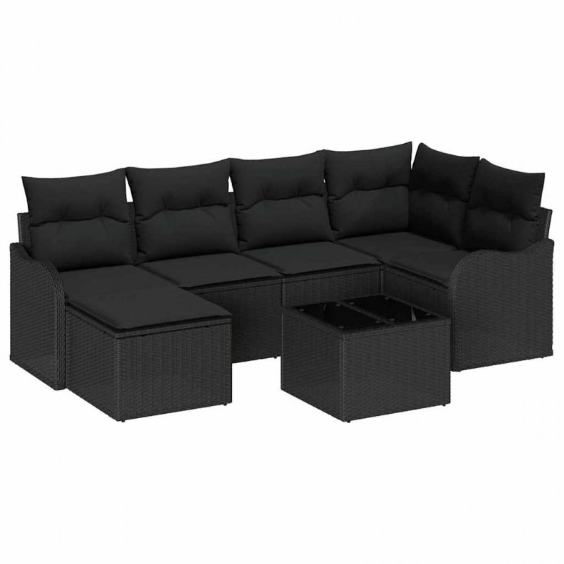 Zestaw Sof na Ogród z poduszką 7 pcs Czarny Polirattan