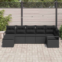 Zestaw Sof z poduszką z przechowywaniem 7 pcs Czarny polirattan