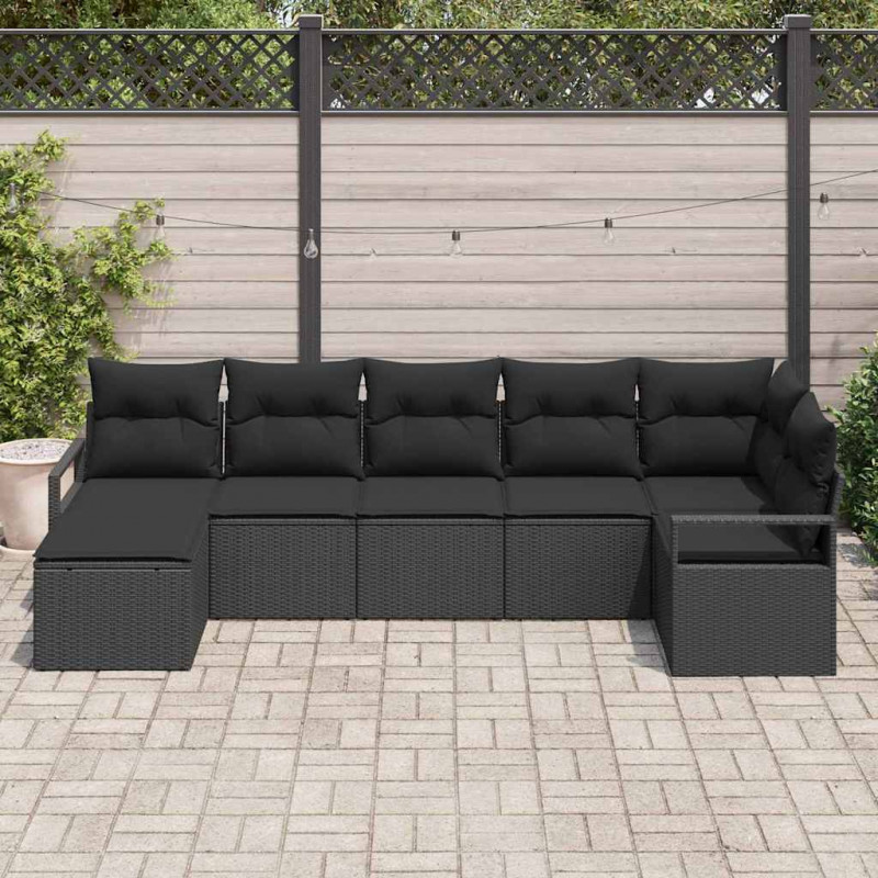 Zestaw Sof z poduszką z przechowywaniem 7 pcs Czarny polirattan