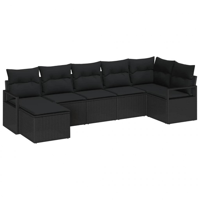 Zestaw Sof z poduszką z przechowywaniem 7 pcs Czarny polirattan