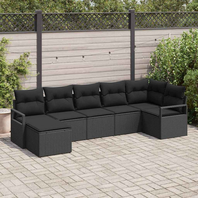 Zestaw Sof z poduszką z przechowywaniem 7 pcs Czarny polirattan