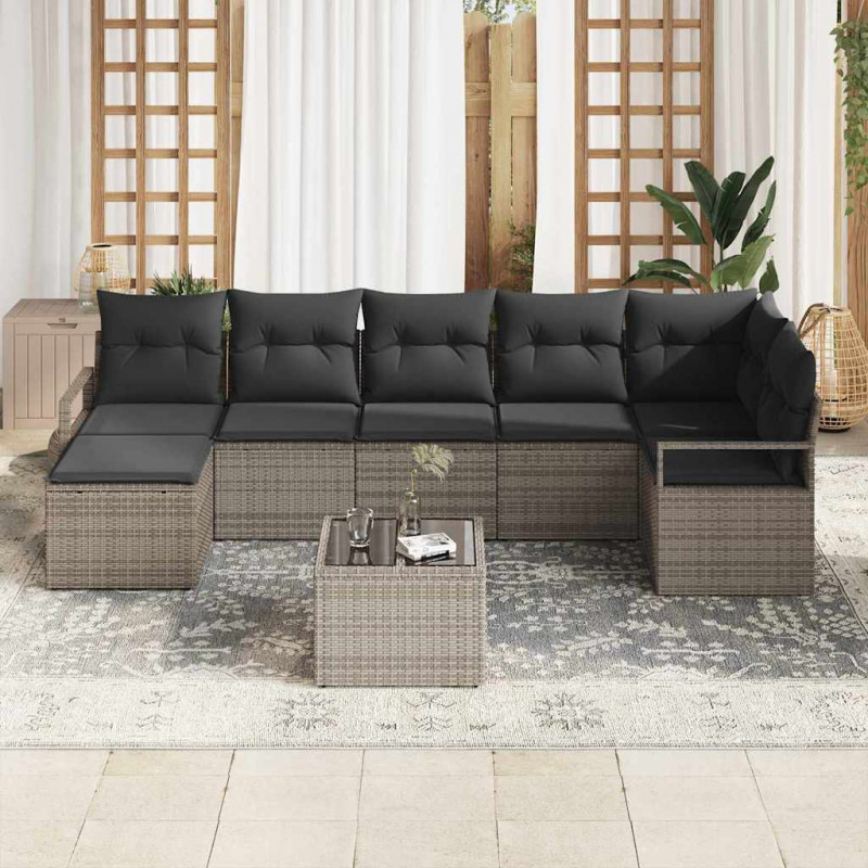 Zestaw Sof z poduszką 8 pcs Jasnoszary polirattan