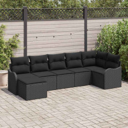 Zestaw Sof na Ogród z poduszką 7 pcs Czarny Polirattan