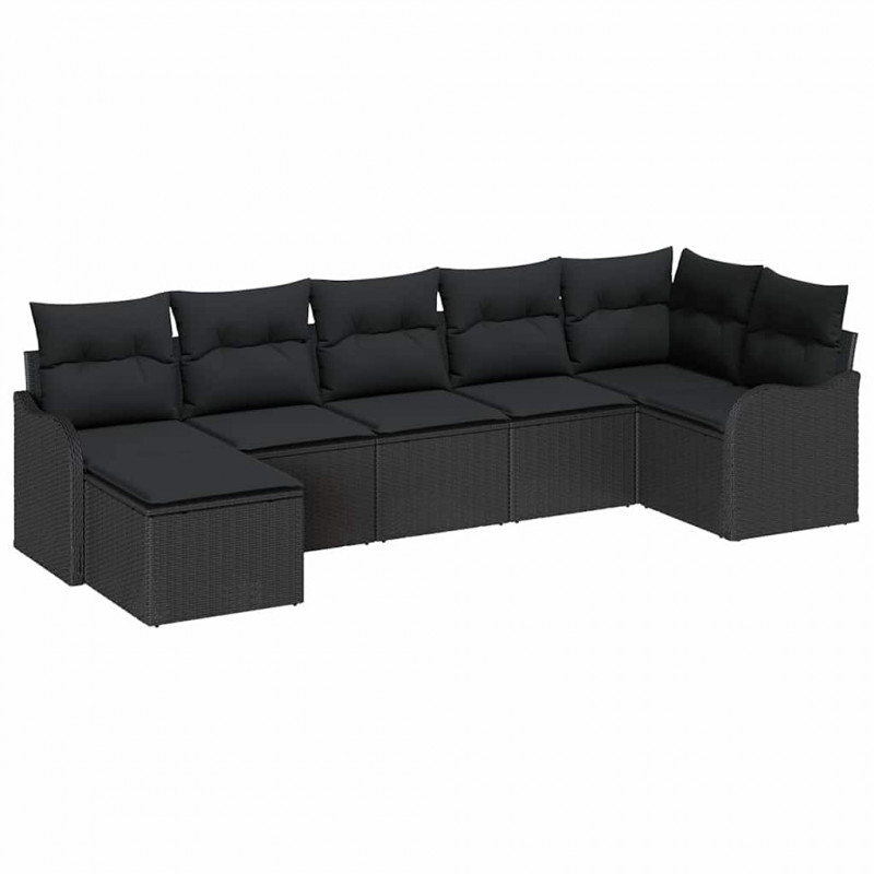 Zestaw Sof na Ogród z poduszką 7 pcs Czarny Polirattan