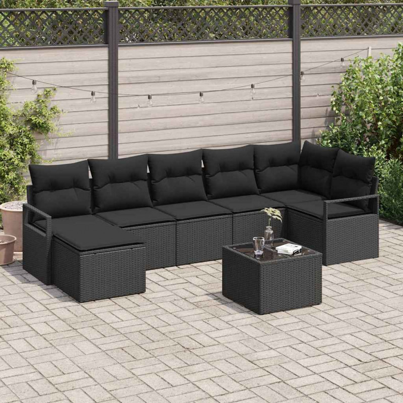 Zestaw Sof z poduszką z przechowywaniem 8 pcs Czarny polirattan