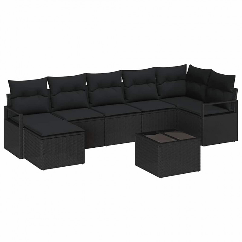 Zestaw Sof z poduszką z przechowywaniem 8 pcs Czarny polirattan