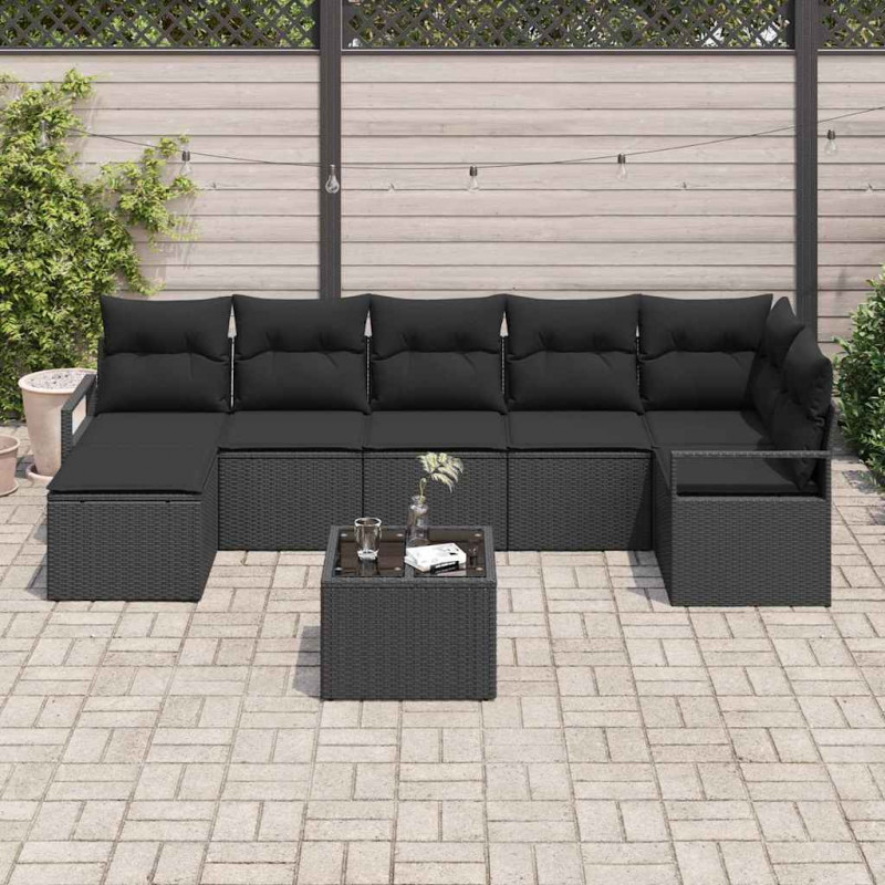 Zestaw Sof z poduszką z przechowywaniem 8 pcs Czarny polirattan