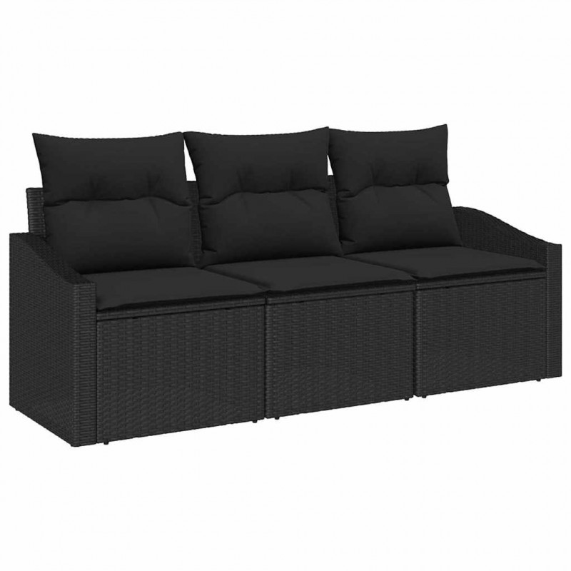 Zestaw Sof na Ogród z poduszką 3 pcs Czarny polirattan