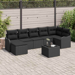 Zestaw Sof na Ogród z poduszką 8 pcs Czarny Polirattan