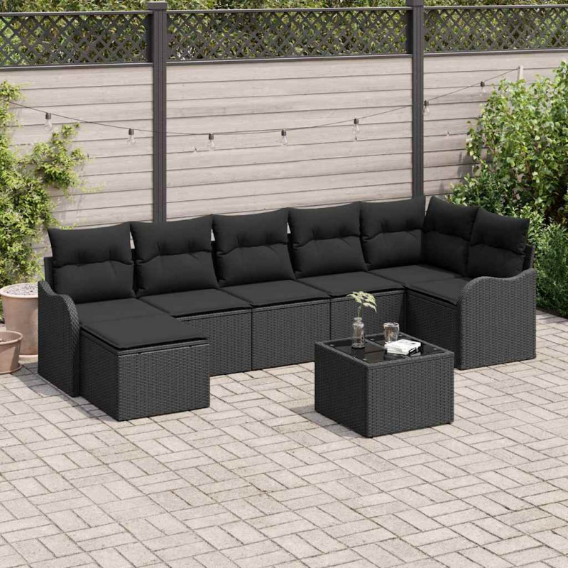 Zestaw Sof na Ogród z poduszką 8 pcs Czarny Polirattan