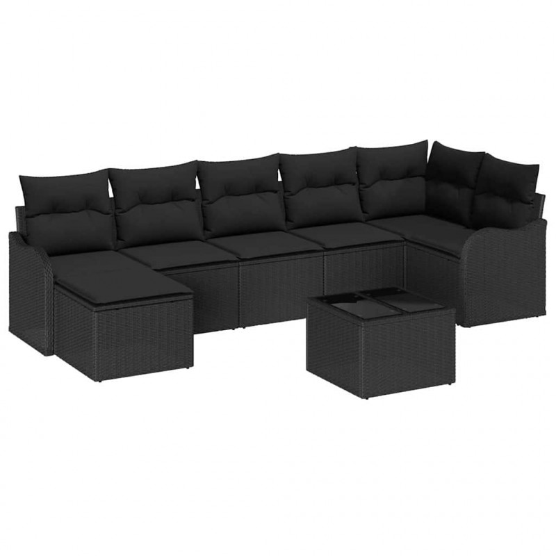 Zestaw Sof na Ogród z poduszką 8 pcs Czarny Polirattan