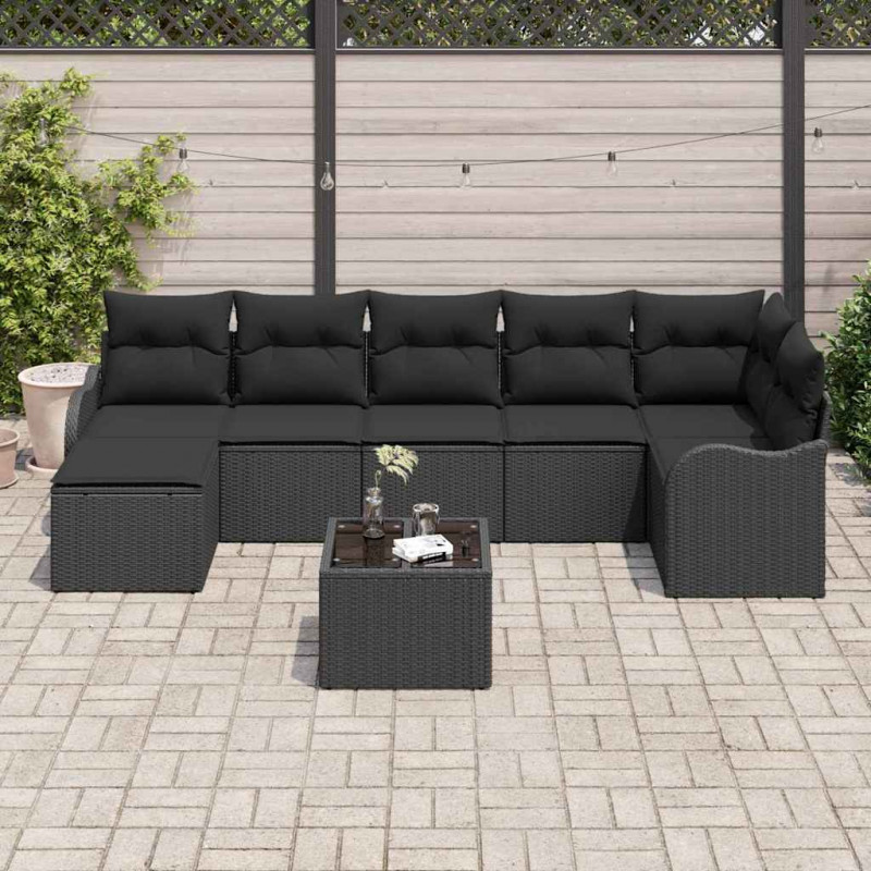 Zestaw Sof na Ogród z poduszką 8 pcs Czarny Polirattan