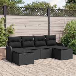 Zestaw Sof na Ogród z poduszką 6 pcs Czarny Polirattan