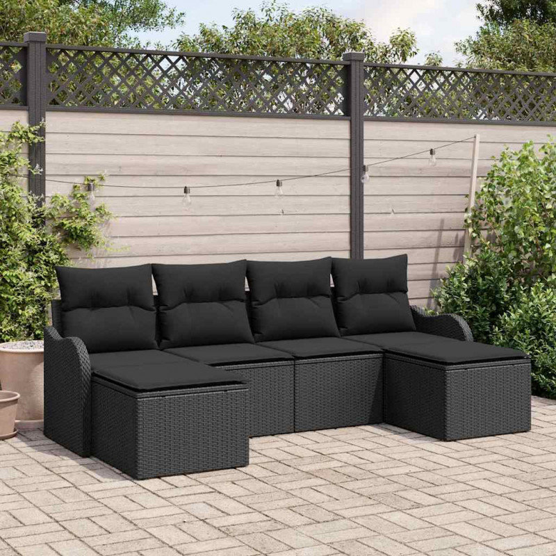 Zestaw Sof na Ogród z poduszką 6 pcs Czarny Polirattan
