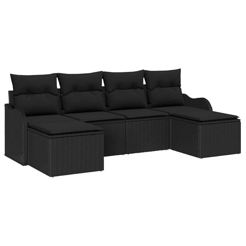 Zestaw Sof na Ogród z poduszką 6 pcs Czarny Polirattan