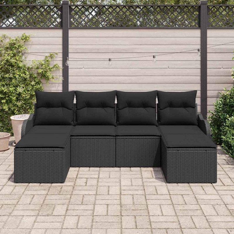 Zestaw Sof na Ogród z poduszką 6 pcs Czarny Polirattan