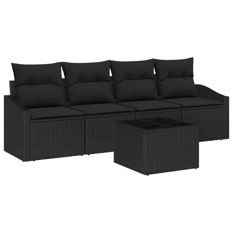 Zestaw Sof z poduszką z przechowywaniem 5 pcs Czarny polirattan