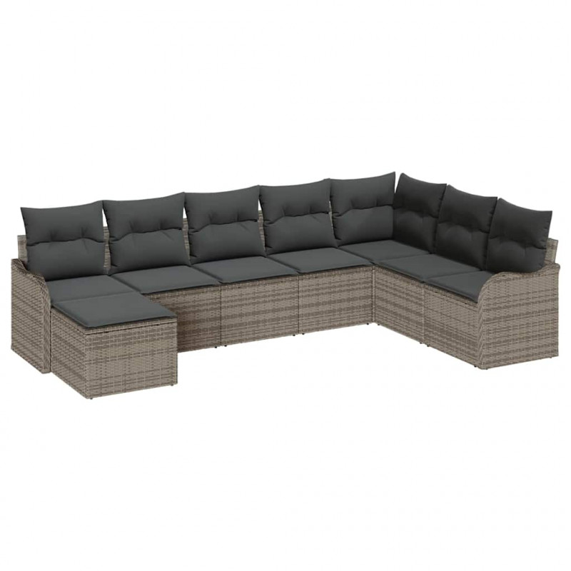Zestaw Sof na Ogród z poduszką 8 pcs Szary Polirattan