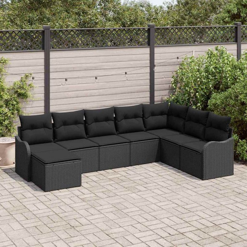 Zestaw Sof na Ogród z poduszką 8 pcs Czarny Polirattan