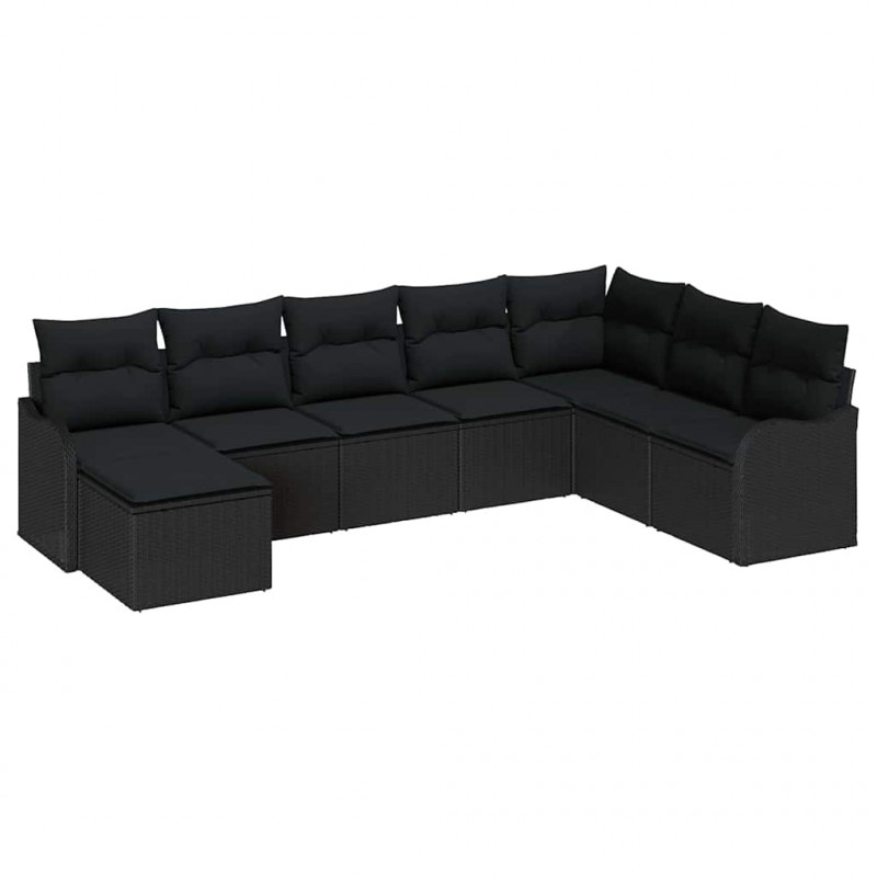 Zestaw Sof na Ogród z poduszką 8 pcs Czarny Polirattan