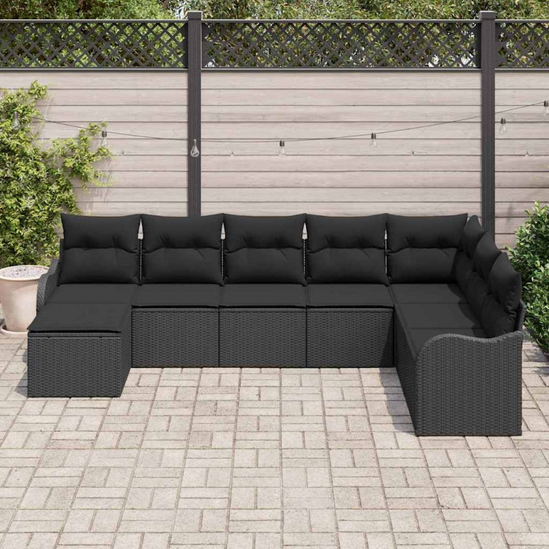Zestaw Sof na Ogród z poduszką 8 pcs Czarny Polirattan